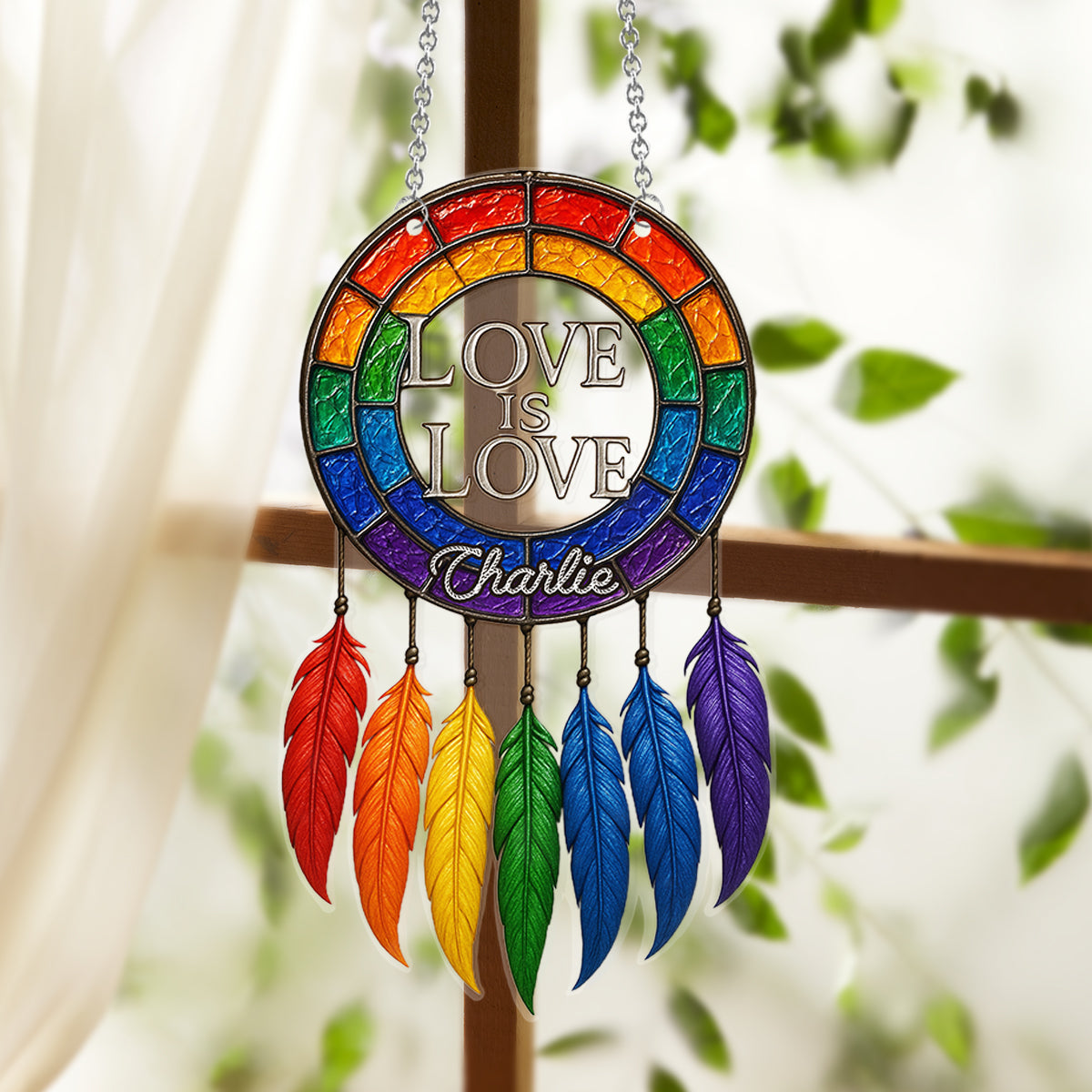 Love Is Love - Personalized LGBT Support Window Hanging Suncatcher Ornament