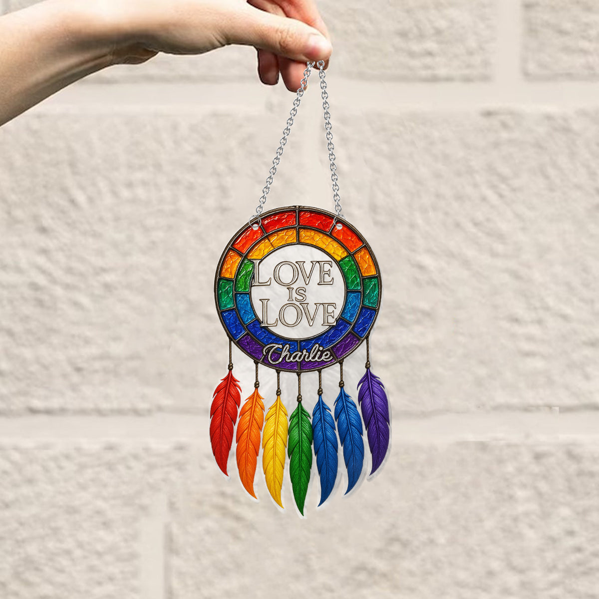 Love Is Love - Personalized LGBT Support Window Hanging Suncatcher Ornament