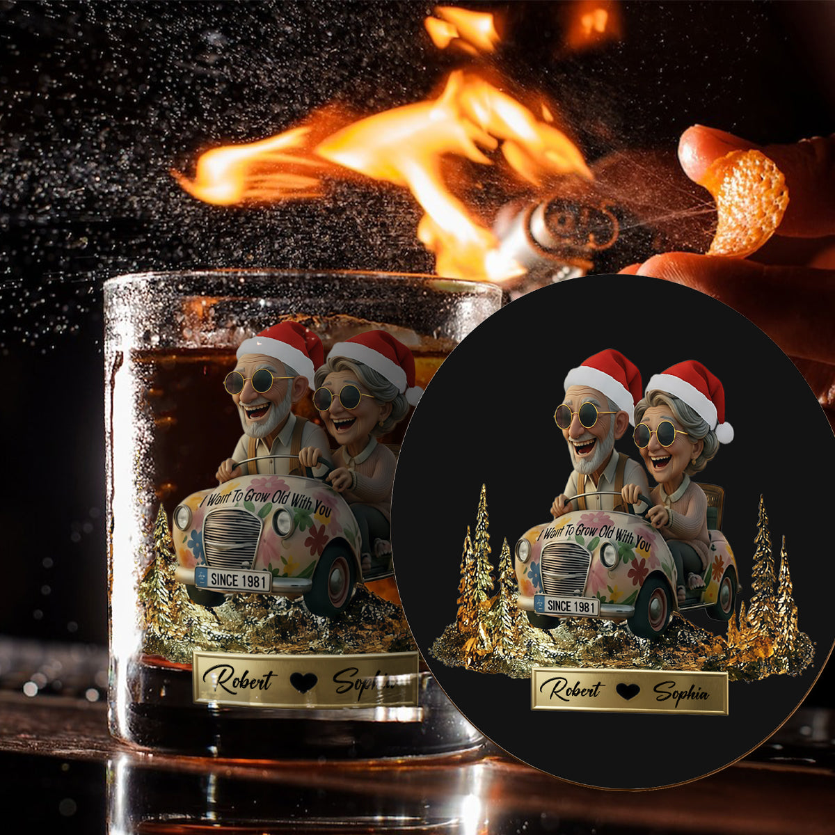 Je veux vieillir avec toi - Coffret de carafes à whisky personnalisées pour couples