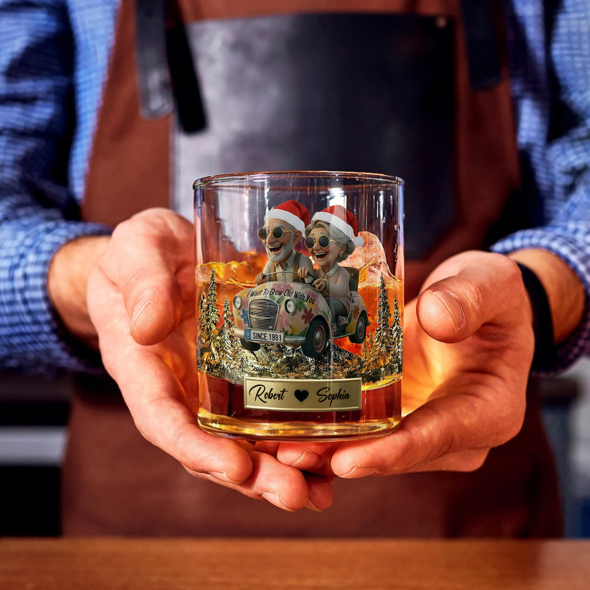 Je veux vieillir avec toi - Coffret de carafes à whisky personnalisées pour couples