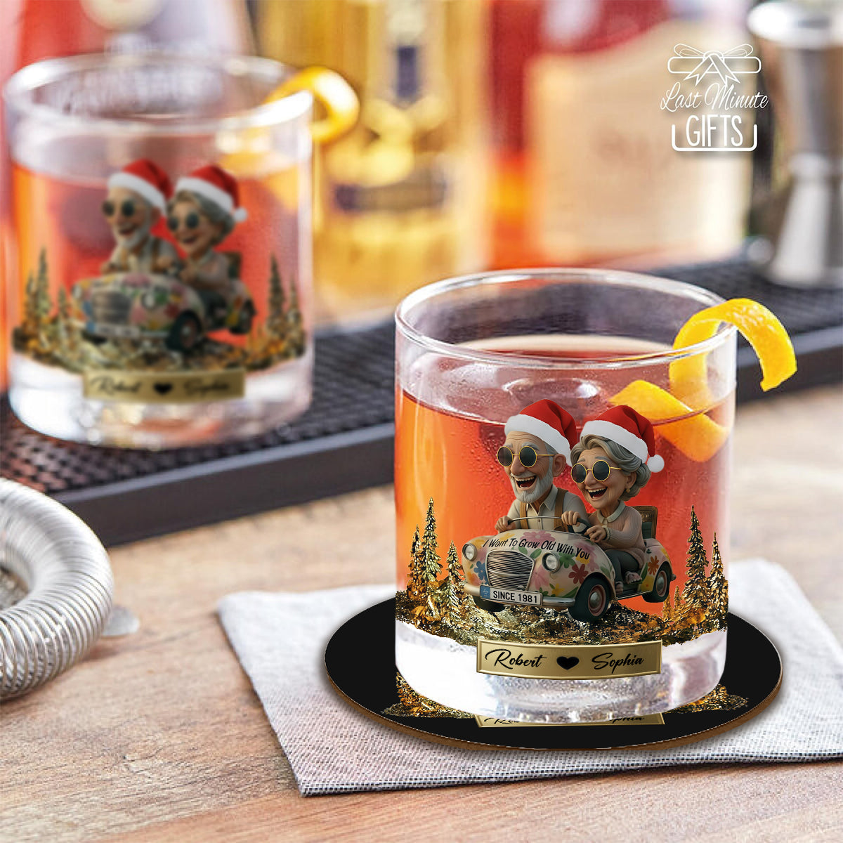 Je veux vieillir avec toi - Coffret de carafes à whisky personnalisées pour couples