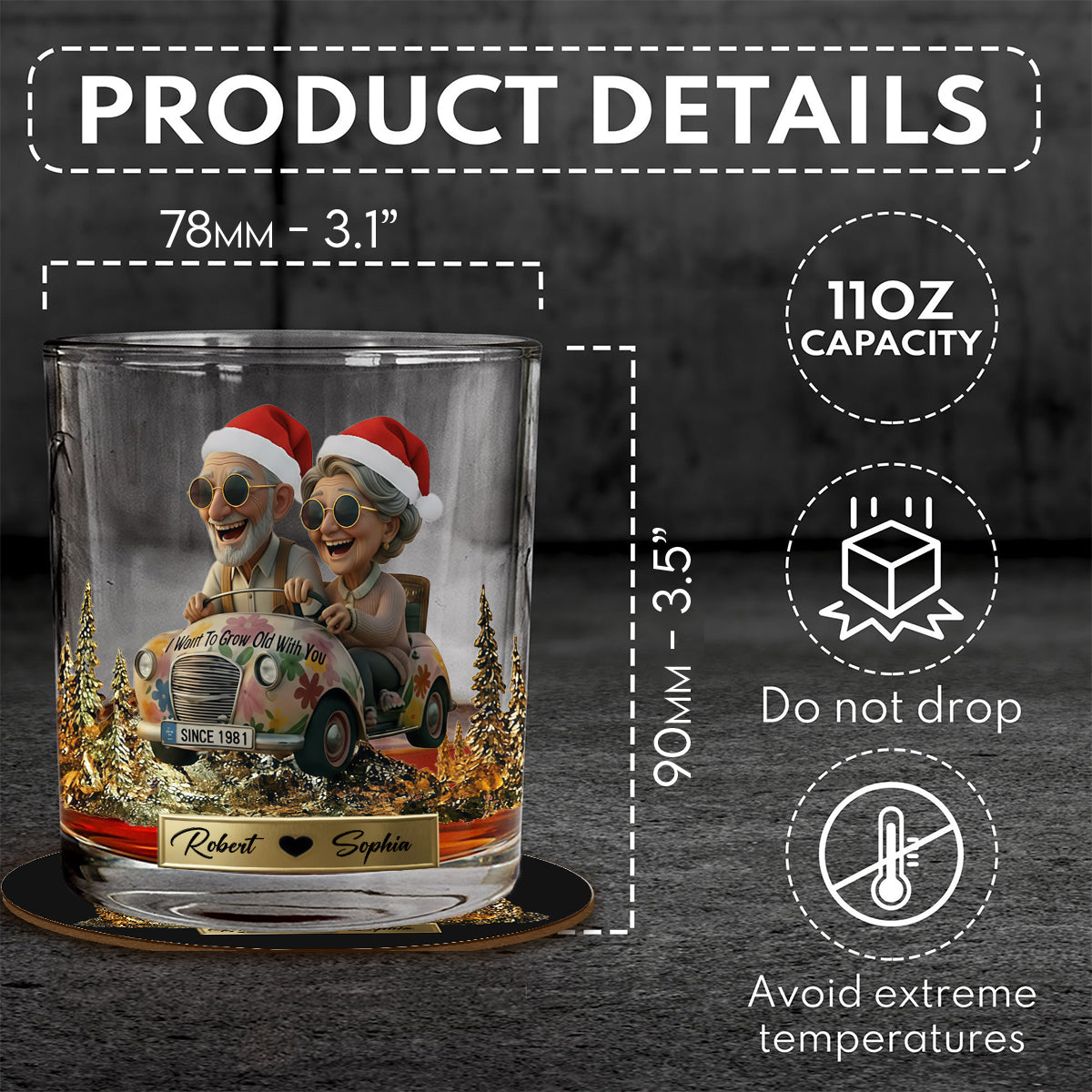 Je veux vieillir avec toi - Coffret de carafes à whisky personnalisées pour couples