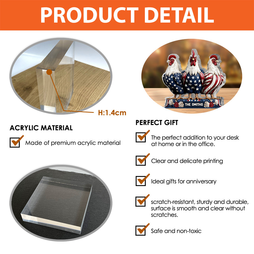 Poulet patriotique - Plaque acrylique personnalisée en forme de poulet