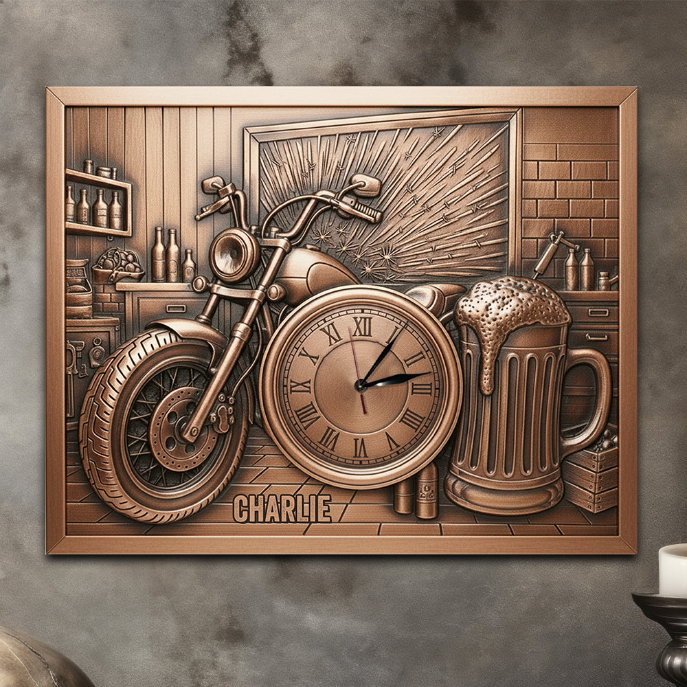 Décoration de garage - Horloge murale lumineuse LED personnalisée pour motards