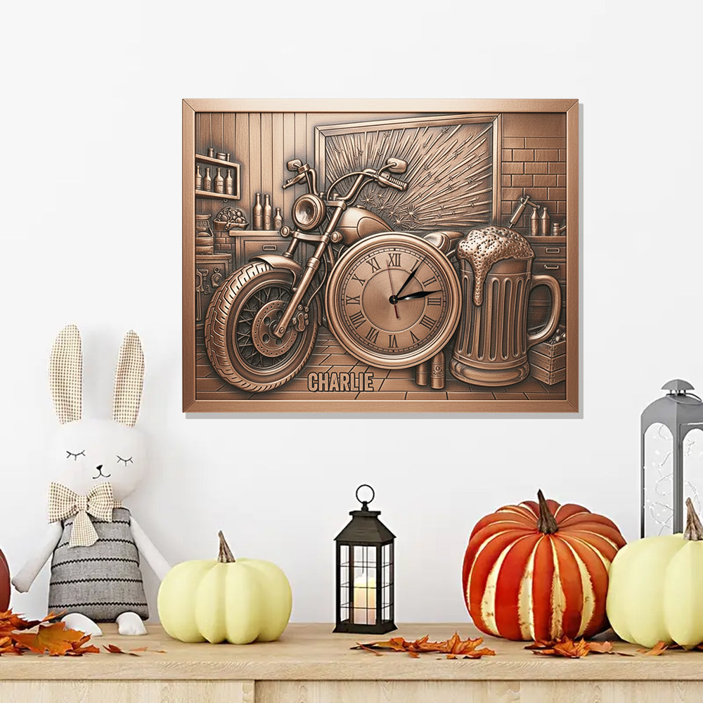 Décoration de garage - Horloge murale lumineuse LED personnalisée pour motards