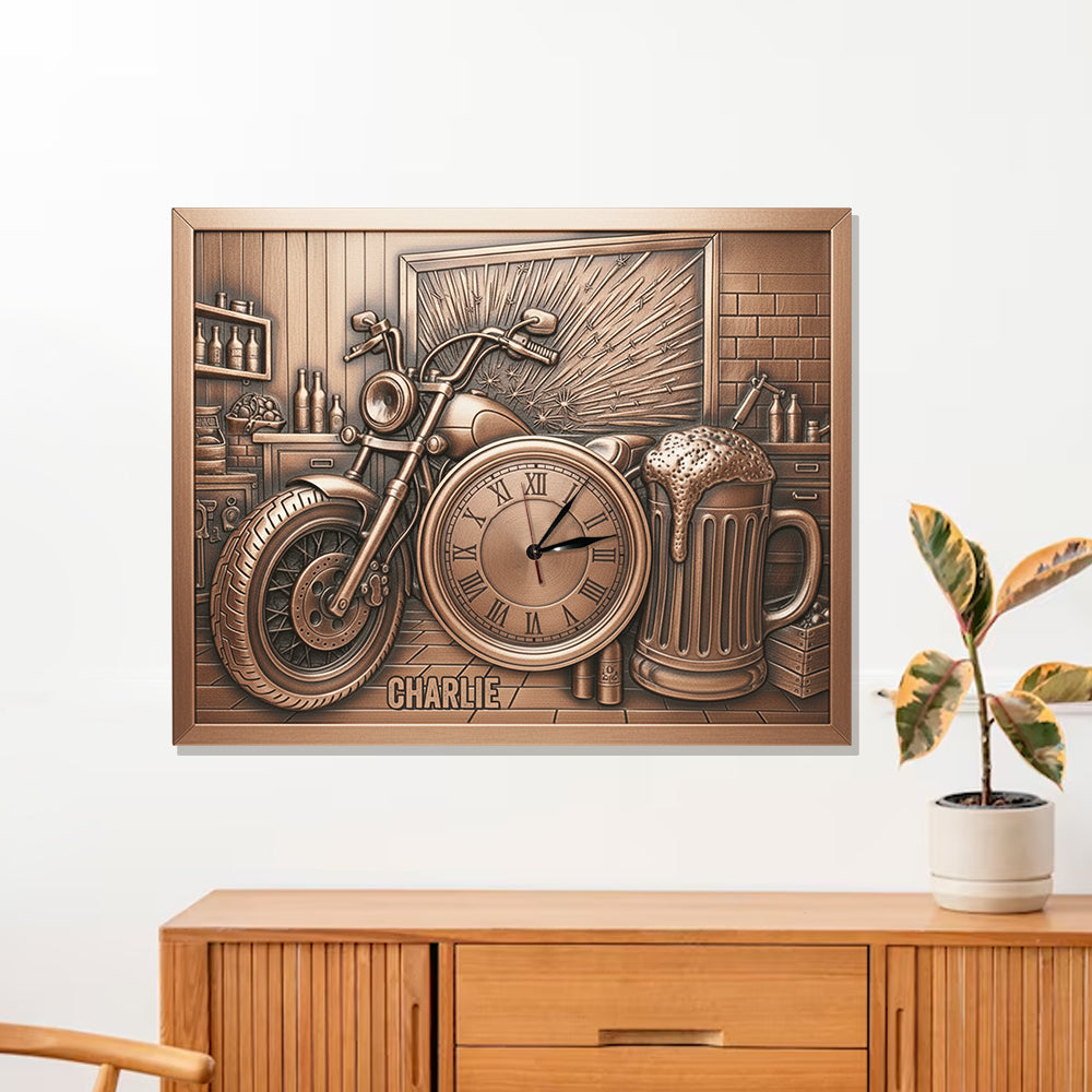 Décoration de garage - Horloge murale lumineuse LED personnalisée pour motards