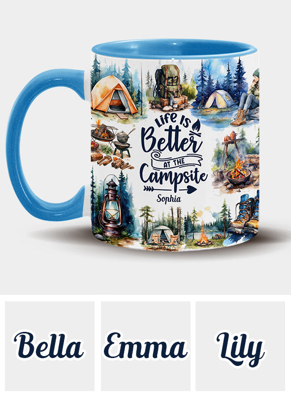 Life Is Better At The Campsite - Personalized Camping Accent Mug
