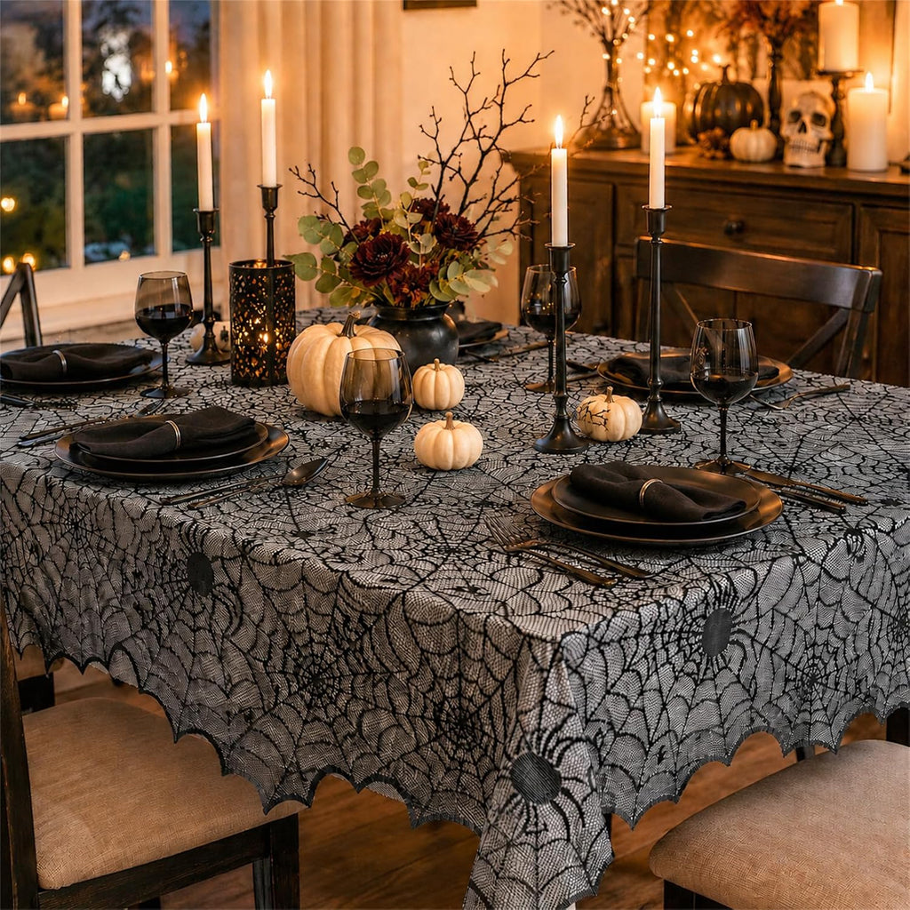 Black Lace Spider Web Table Runner