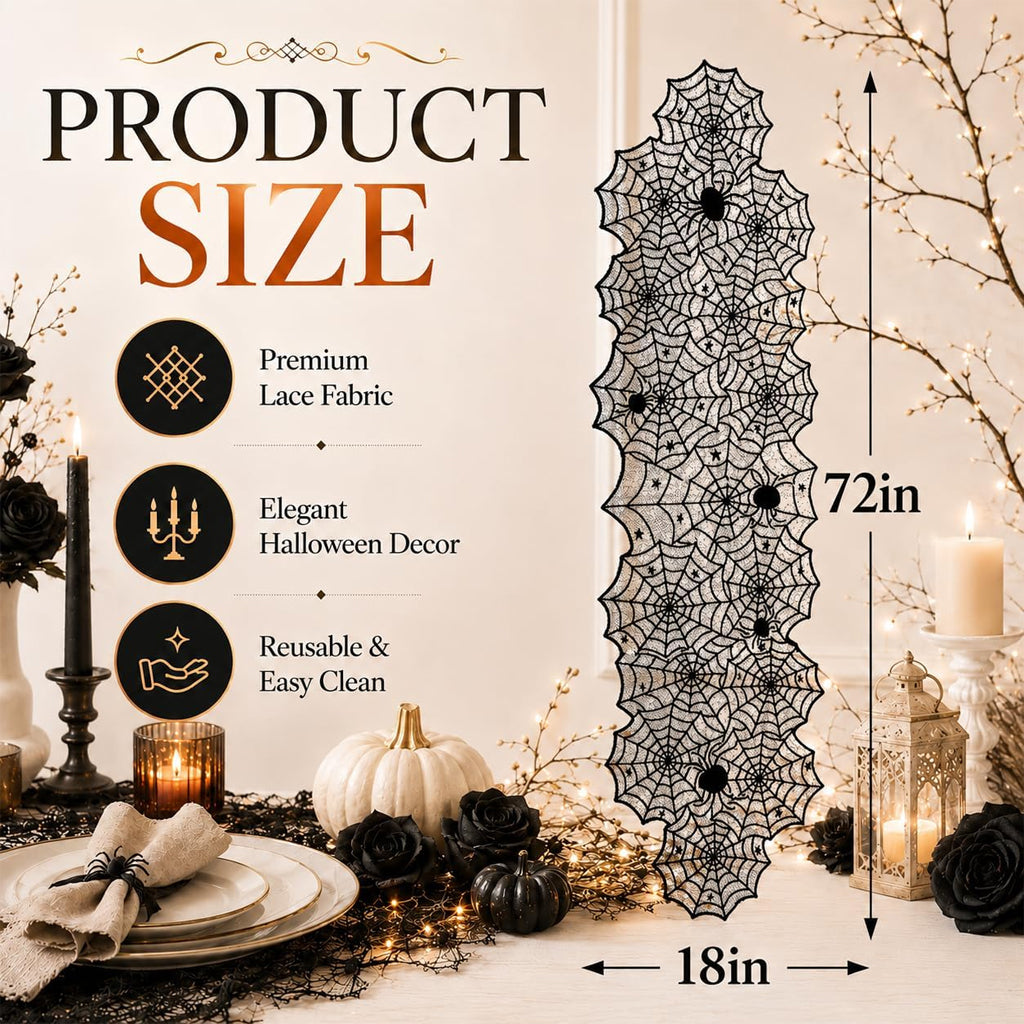 Black Lace Spider Web Table Runner