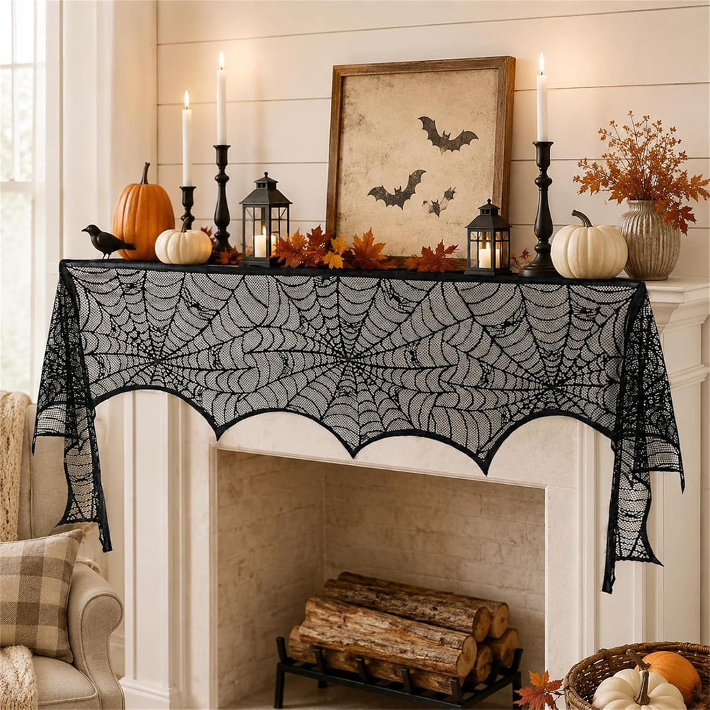 Black Lace Spider Web Table Runner