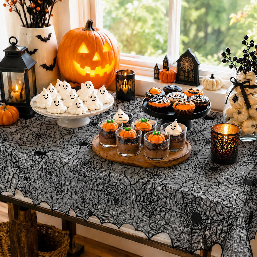 Black Lace Spider Web Table Runner