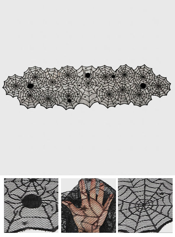 Black Lace Spider Web Table Runner