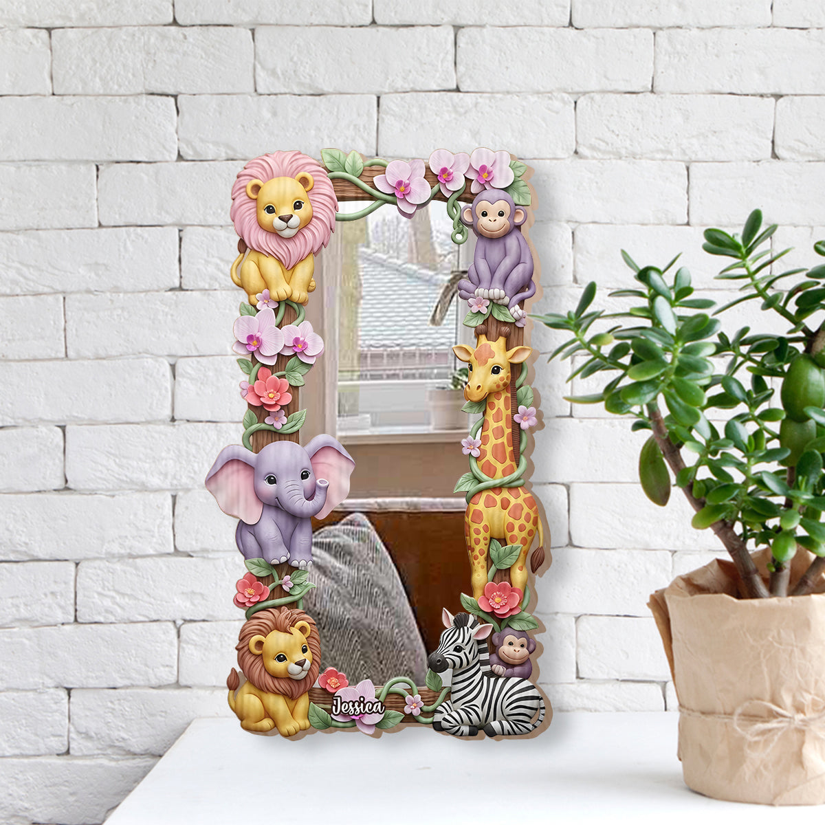 Amis du safari - Miroir mural personnalisé pour enfant