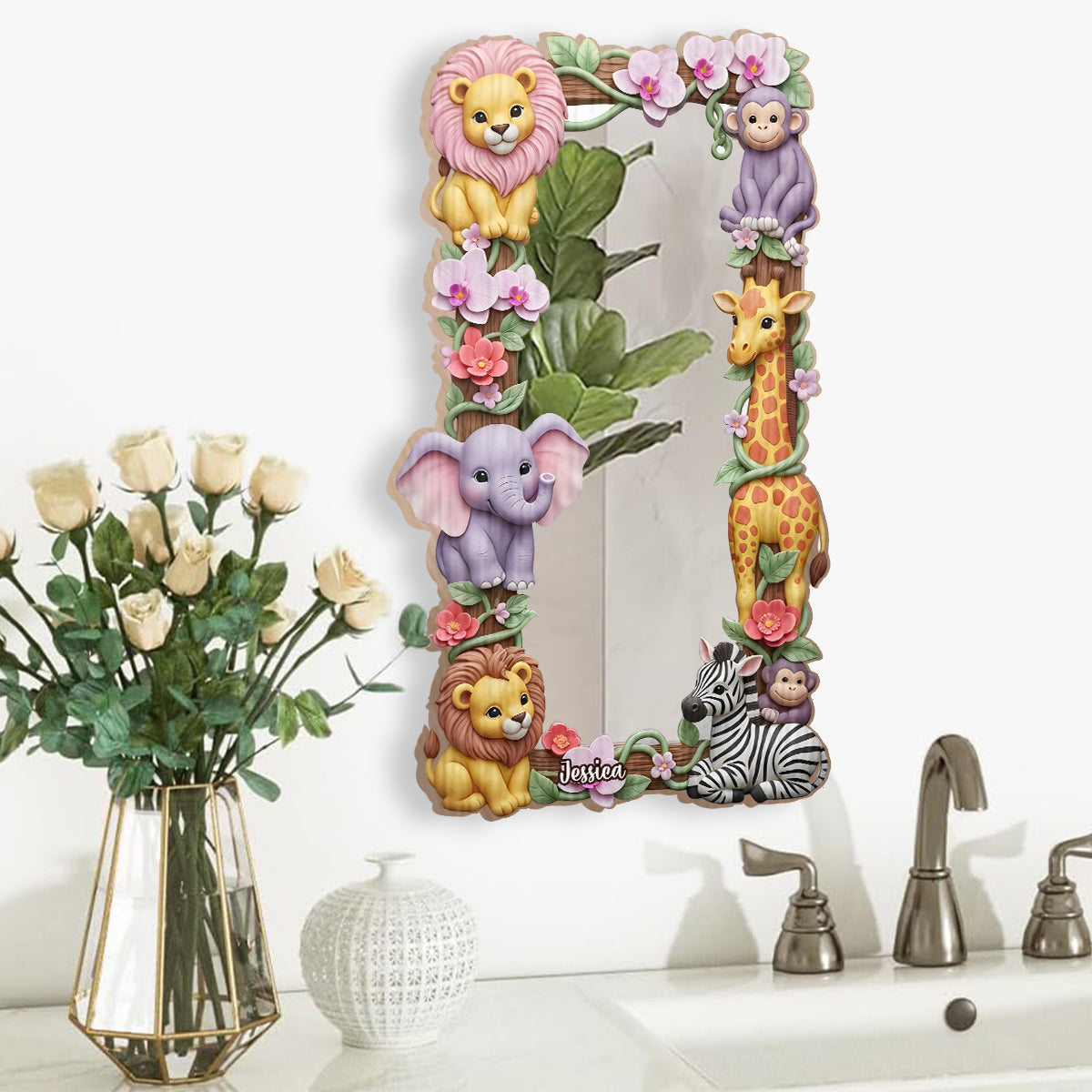 Amis du safari - Miroir mural personnalisé pour enfant