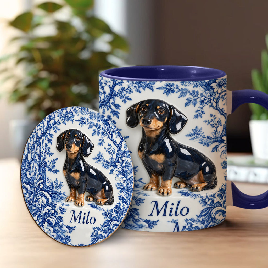 Pet Photo Blue and White Toile de Jouy - Personalized Dog Accent Mug & Coaster