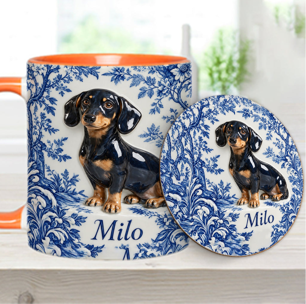 Pet Photo Blue and White Toile de Jouy - Personalized Dog Accent Mug & Coaster