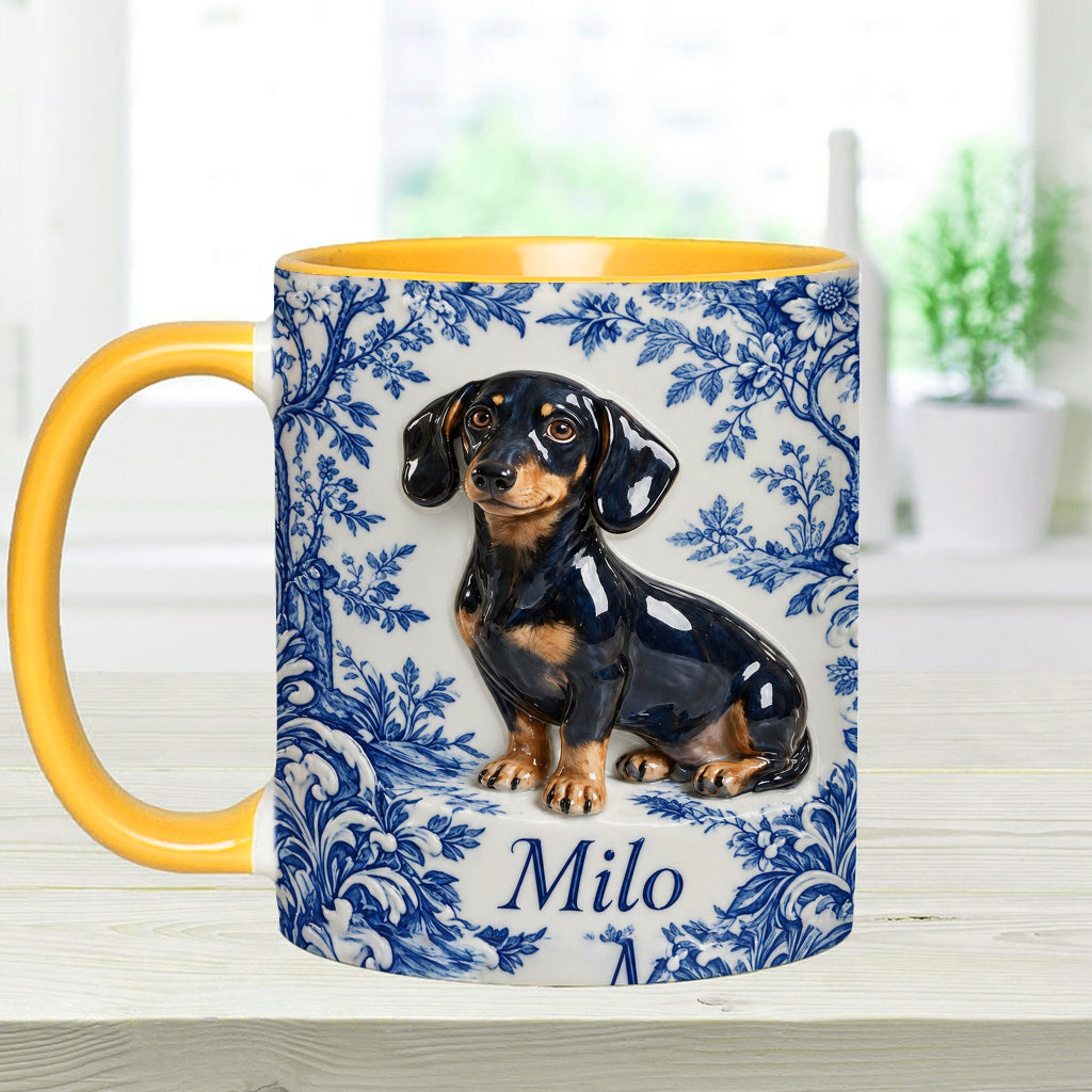 Pet Photo Blue and White Toile de Jouy - Personalized Dog Accent Mug & Coaster