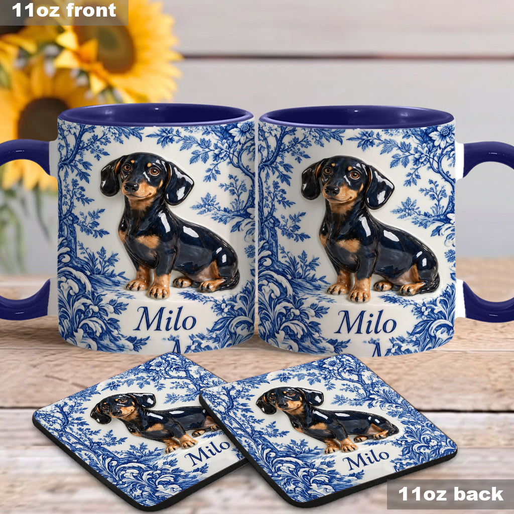 Pet Photo Blue and White Toile de Jouy - Personalized Dog Accent Mug & Coaster