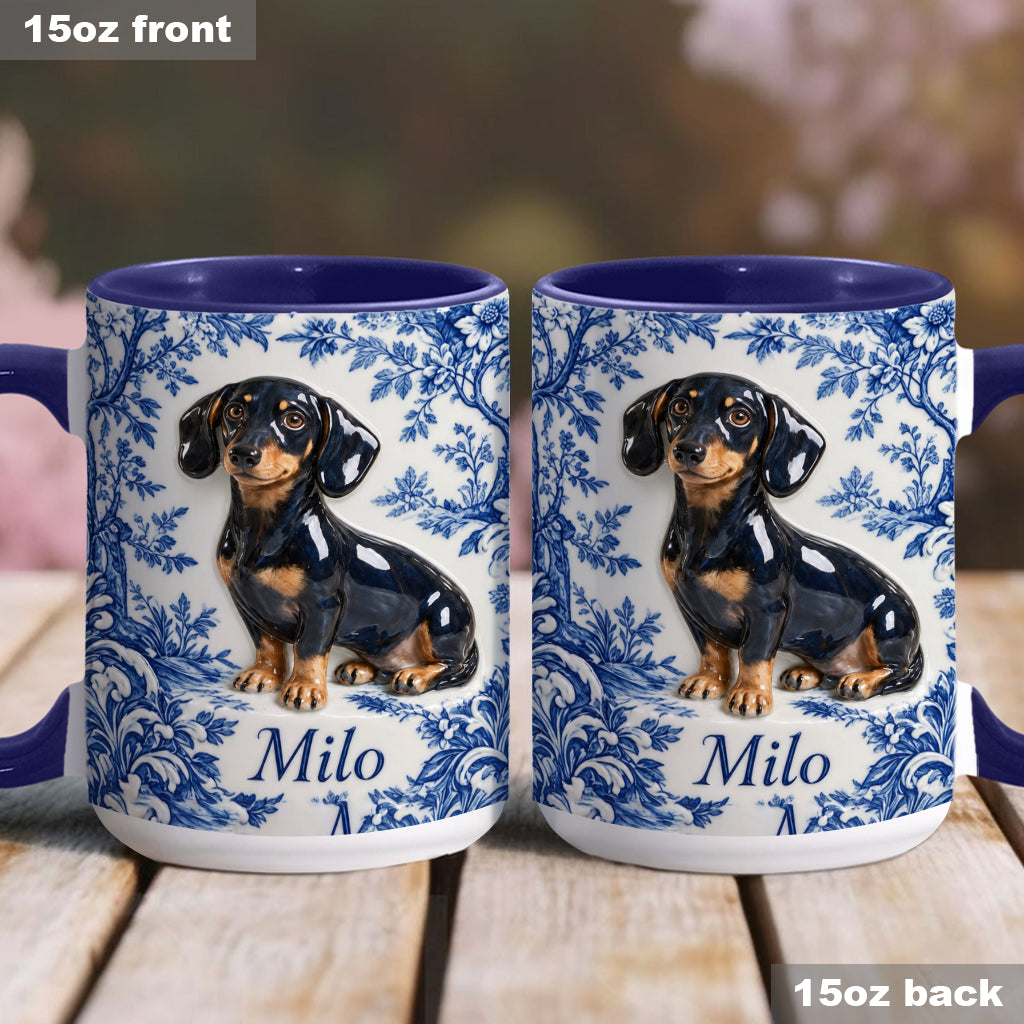 Pet Photo Blue and White Toile de Jouy - Personalized Dog Accent Mug & Coaster