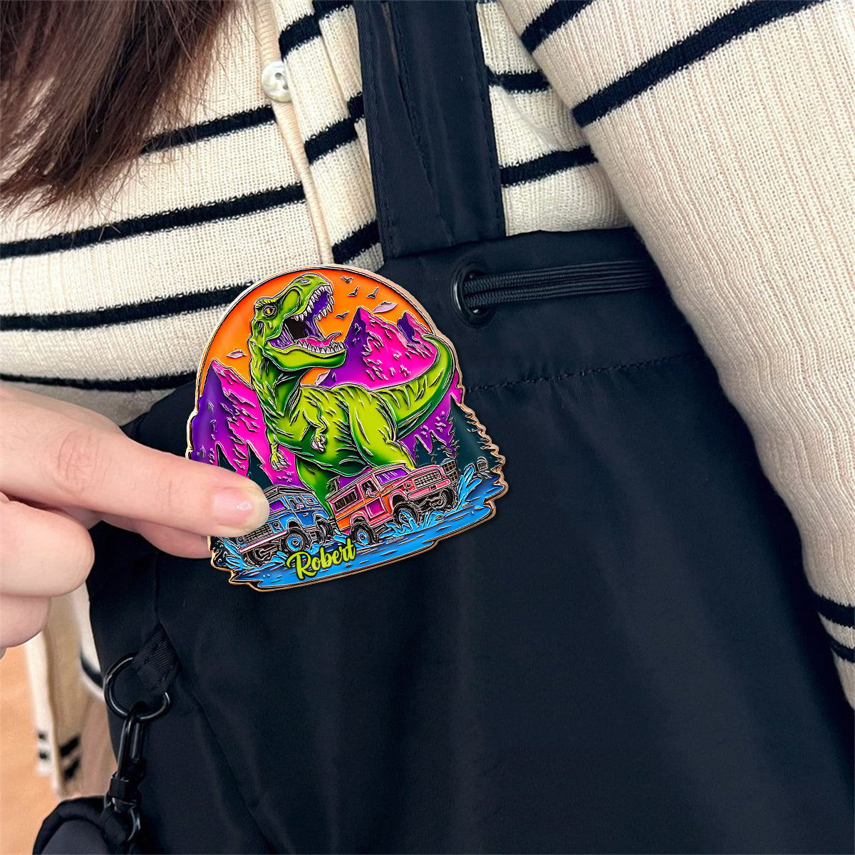 Dinosaure et Monster Truck - Pin's personnalisé pour enfant