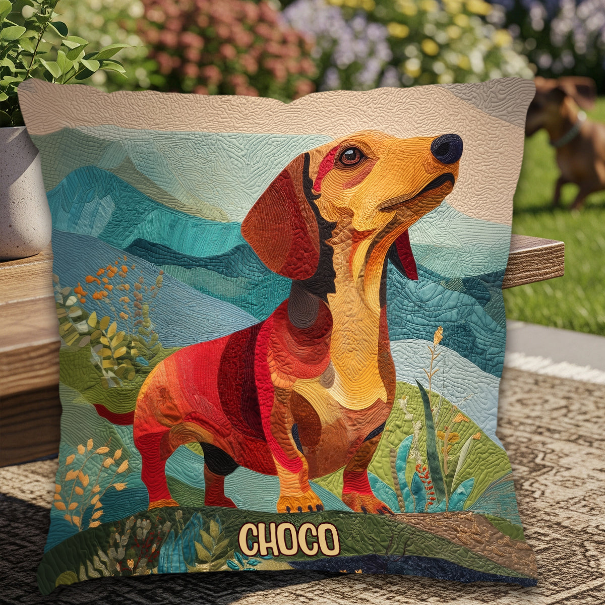 Coussin décoratif personnalisé « J’adore les teckels »