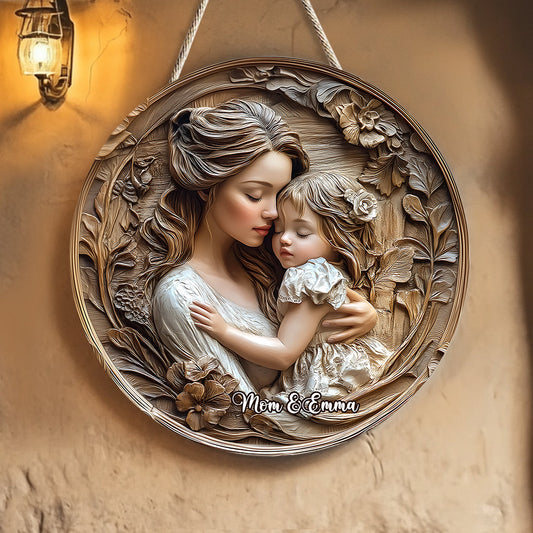 Mother And Daughter - Personalized Mother Round Wood Sign