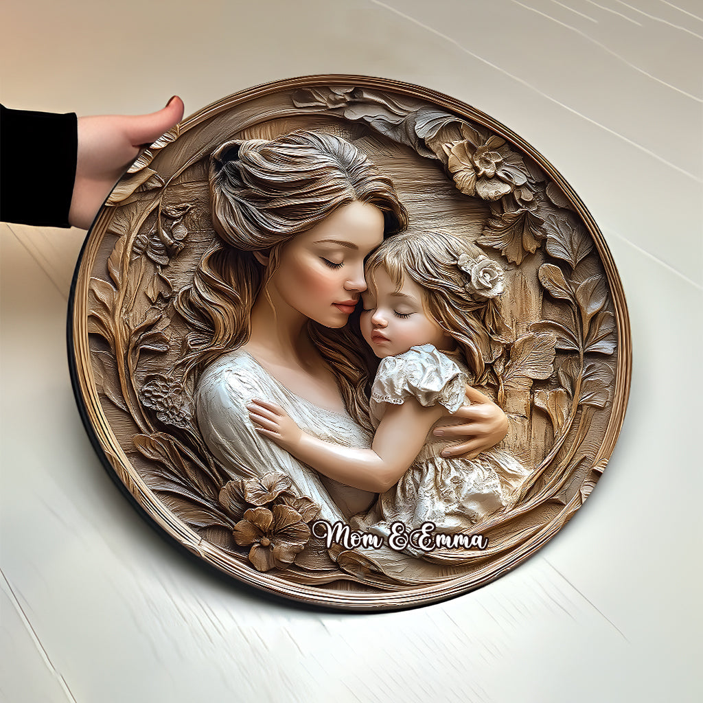 Mère et fille - Panneau rond en bois personnalisé pour maman