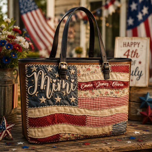 Sac en cuir personnalisé avec drapeau américain - Mamie