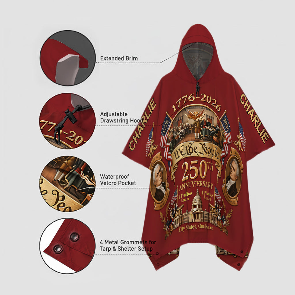 250e anniversaire de l'Amérique - Poncho imperméable patriotique personnalisé