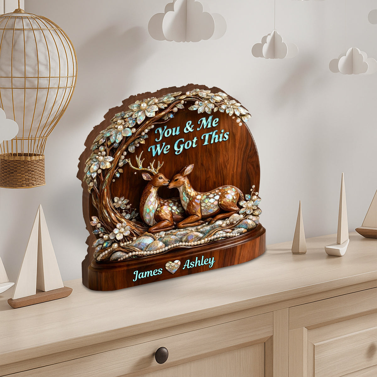 Couple de cerfs - Plaque en bois personnalisée sur le thème de la chasse