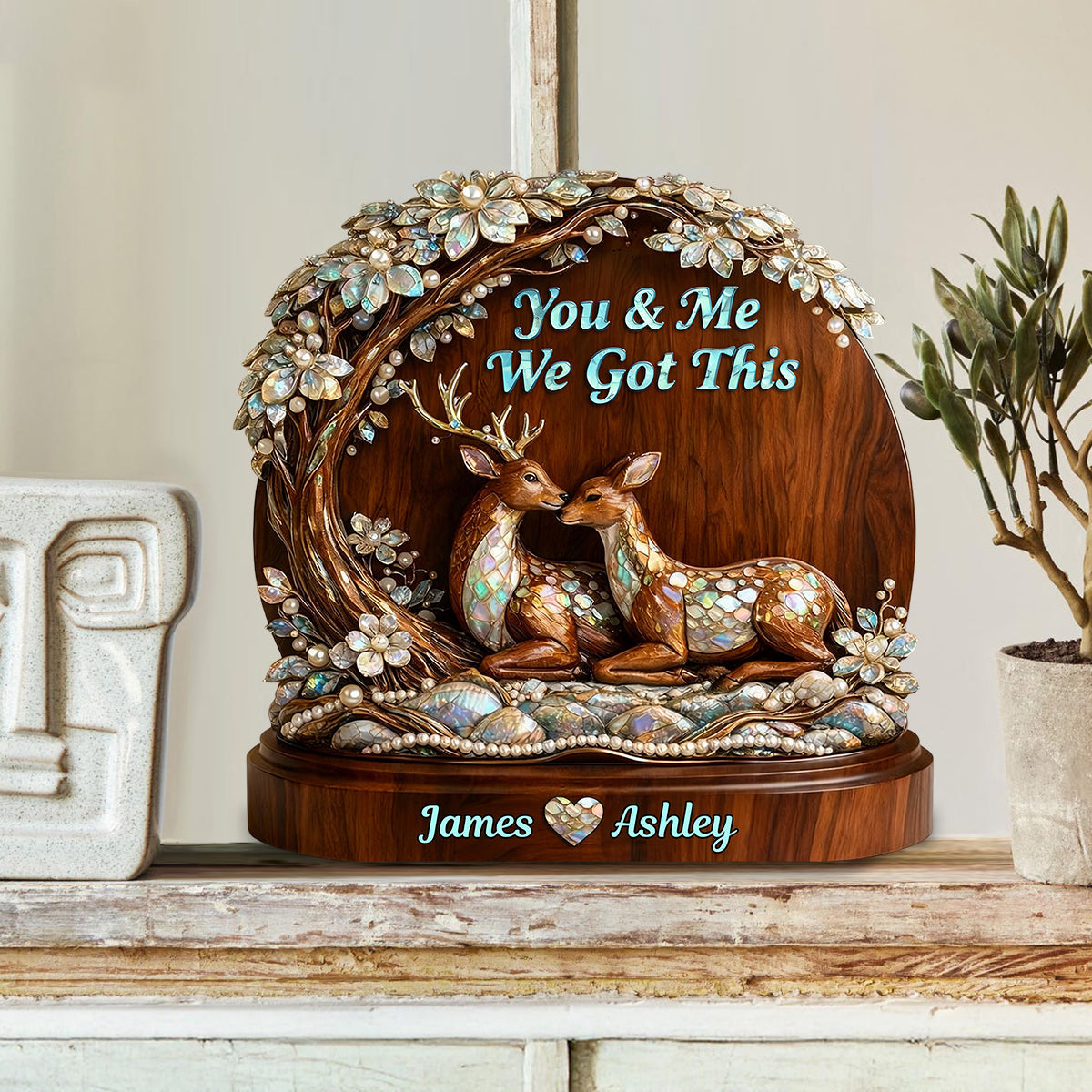 Couple de cerfs - Plaque en bois personnalisée sur le thème de la chasse