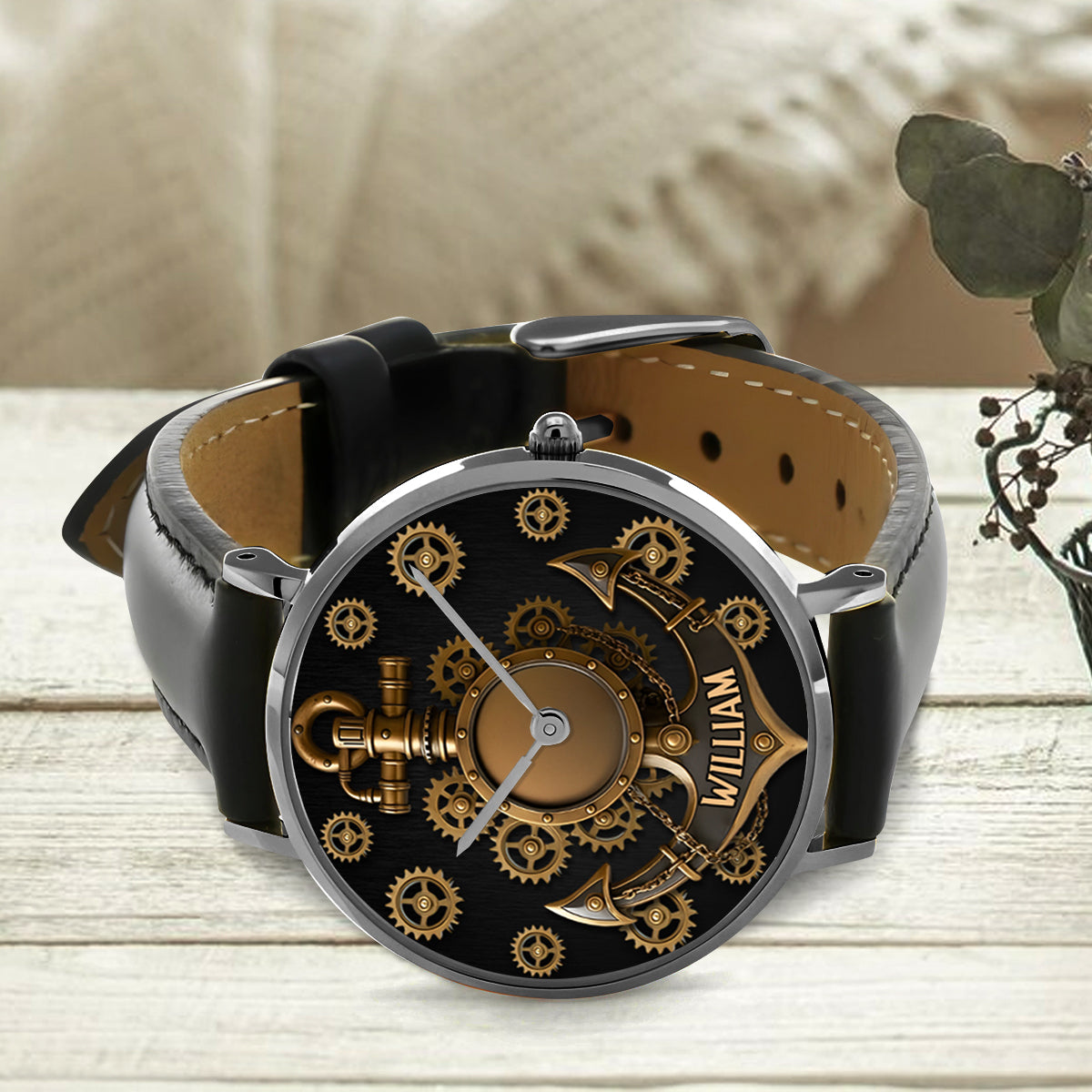 Nautical Anchor Gears Art - Personalized Boating Hand Watch