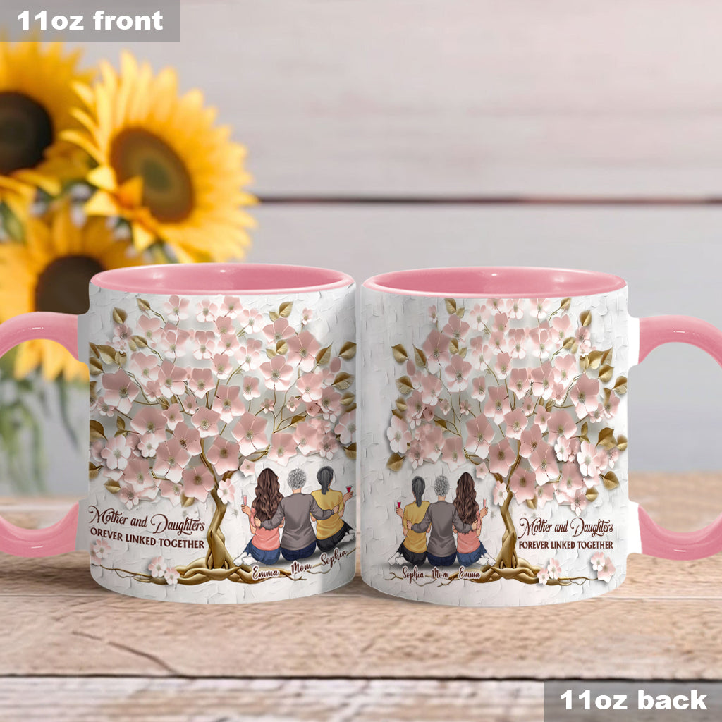 Mother And Daughters Forever Linked Together - Personalized Mother Accent Mug