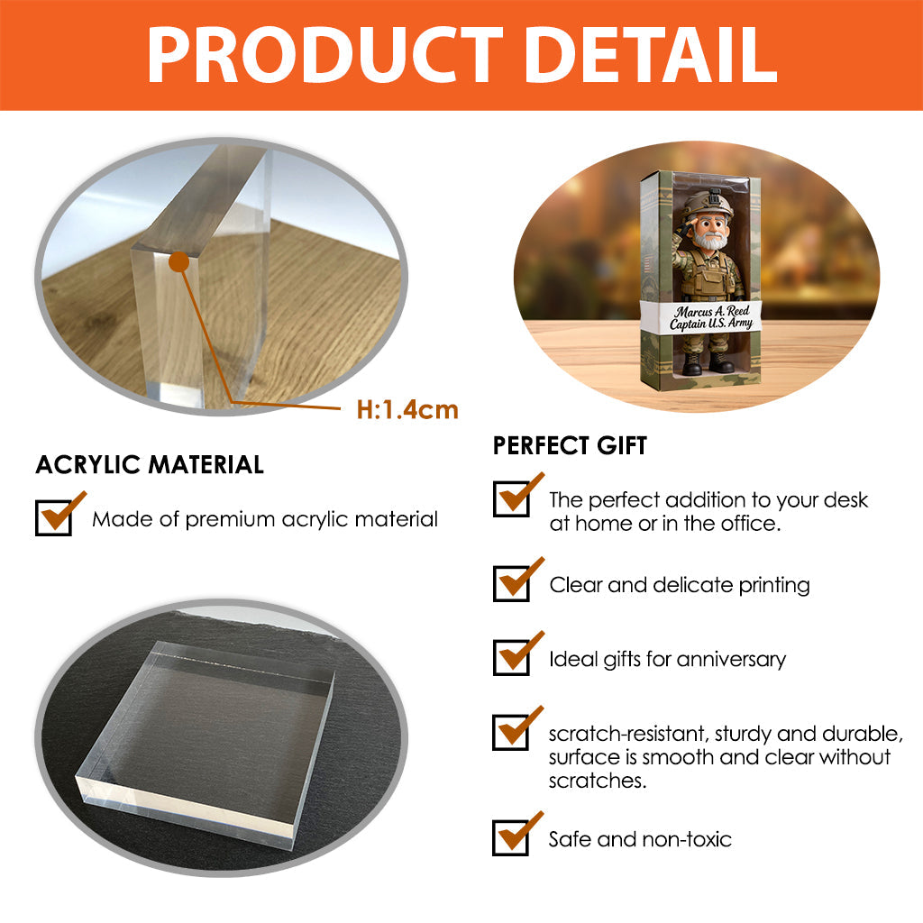 Cadeau pour vétéran - Plaque acrylique personnalisée en forme de pièce pour vétéran