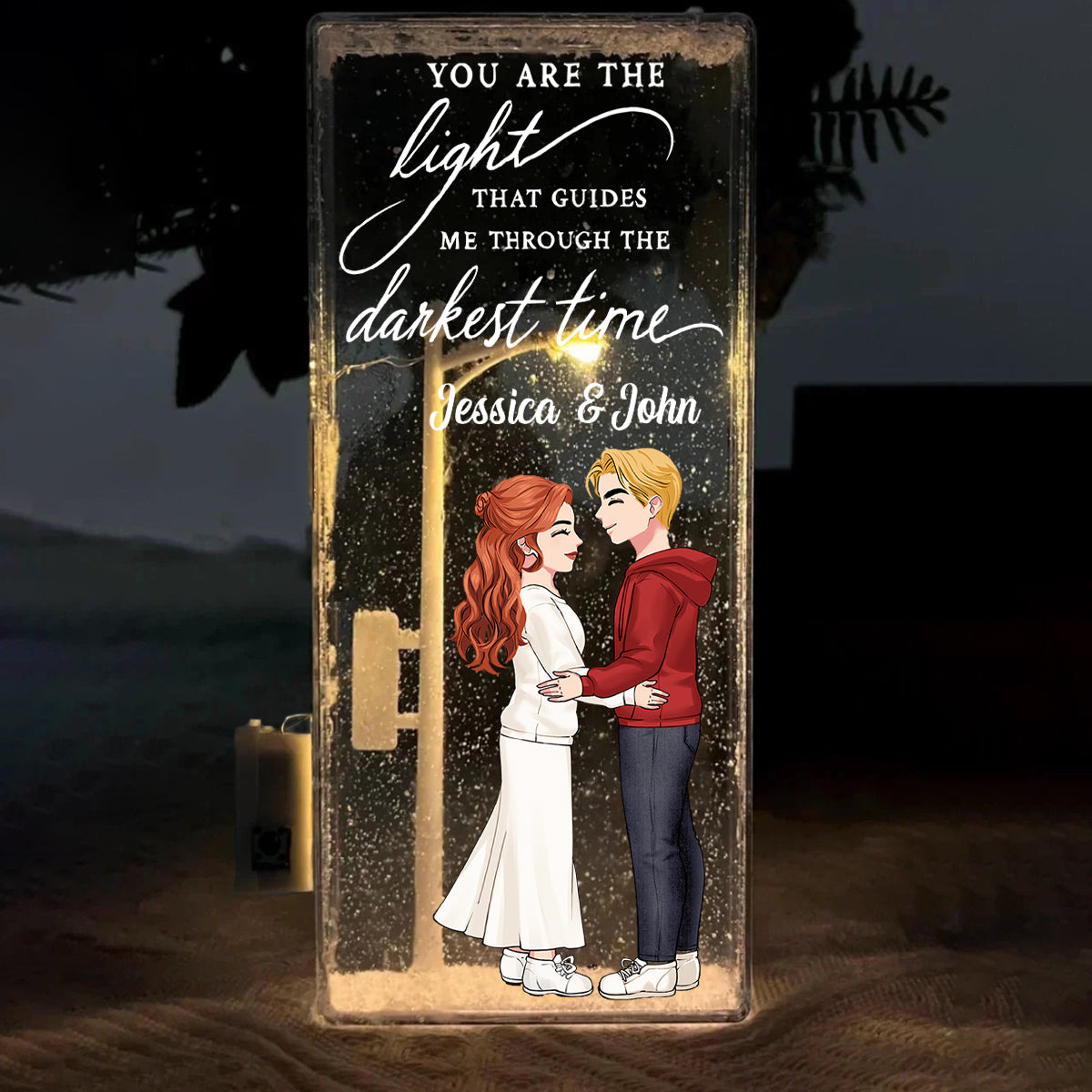 Tu es la lumière qui me guide dans les nuits les plus sombres - Veilleuse flocon de neige personnalisée pour couple