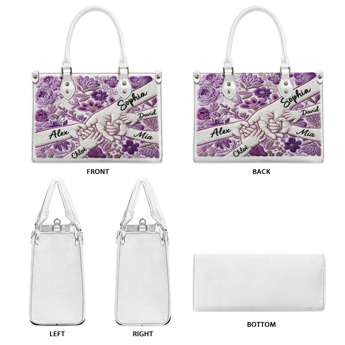 Flower Gift For Mom - Personalized Mother Leather Handbag