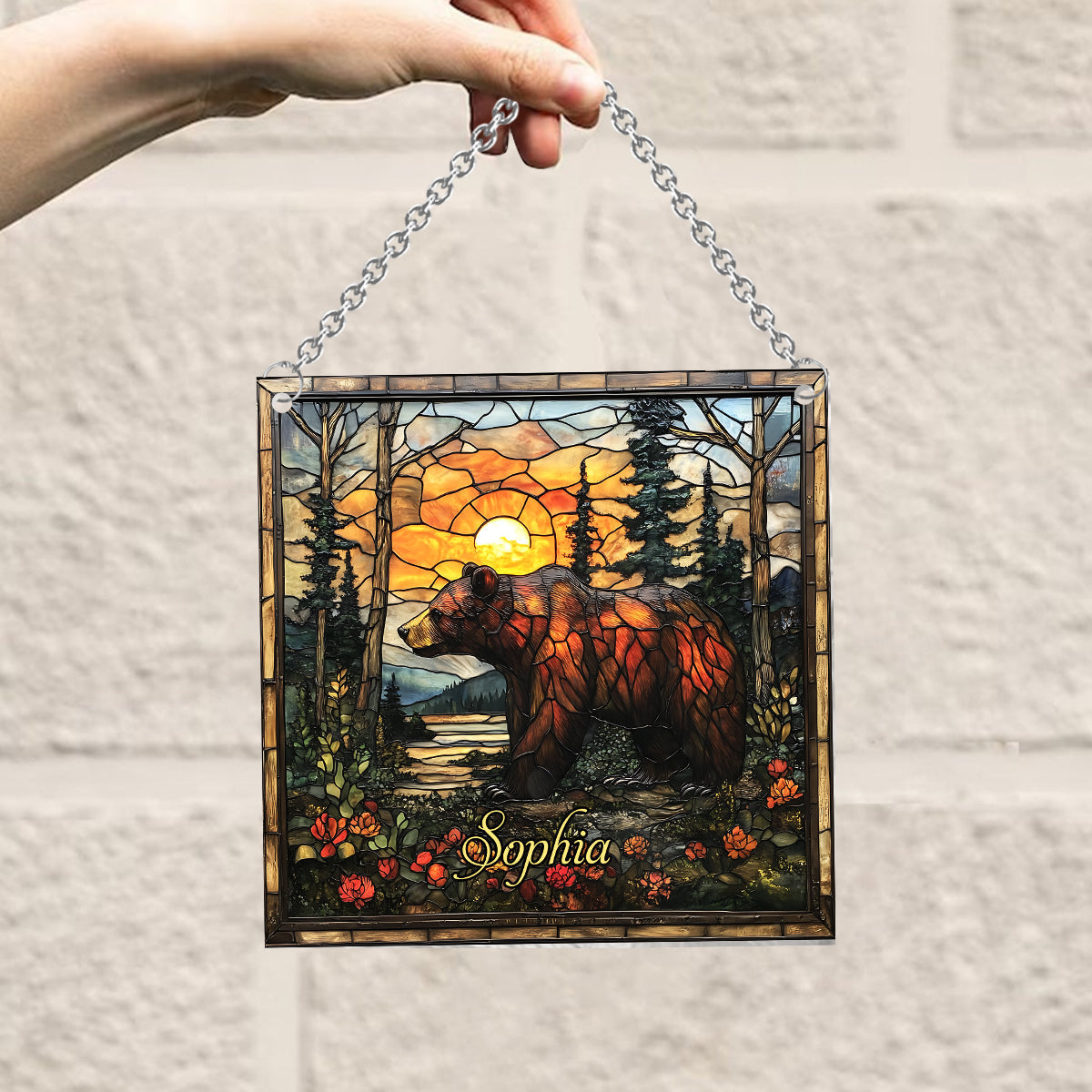 Forest Bear - Personalized Bear Window Hanging Suncatcher Ornament