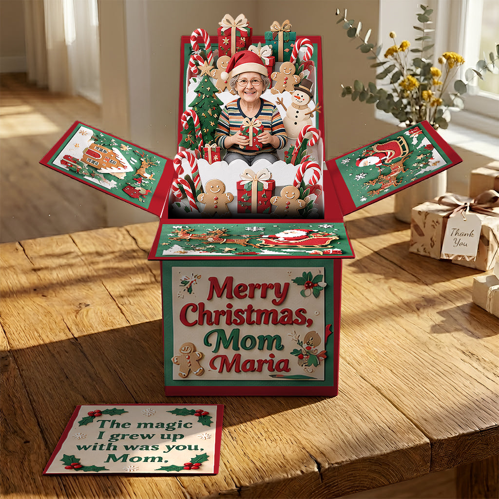 Custom Any Photo, Any Message, Merry Christmas - Personalized Mother Pop Up Box Card