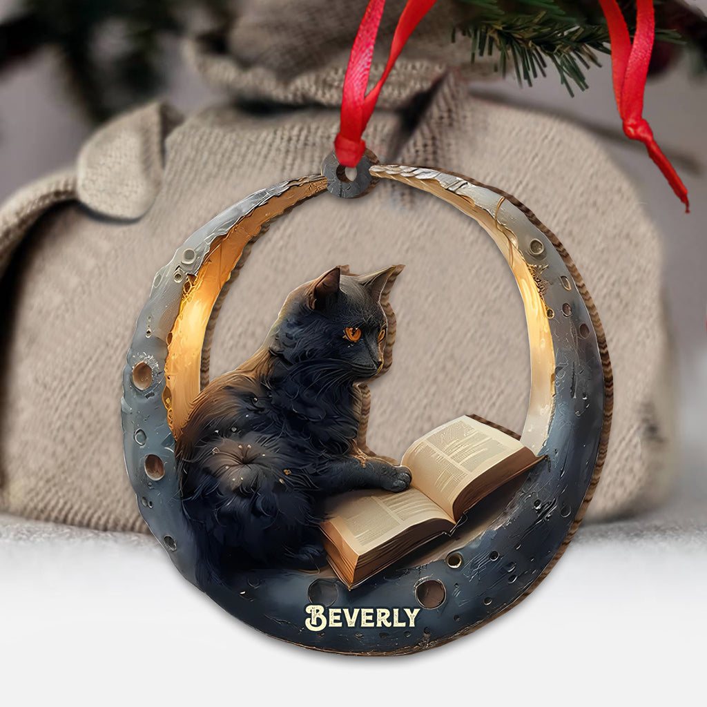 Cat & Books - Personalized Book Ornament