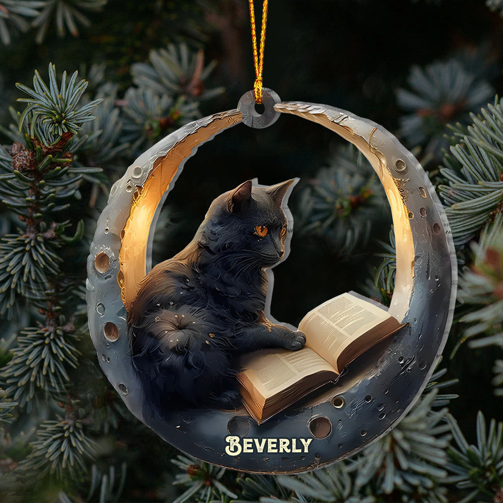 Cat & Books - Personalized Book Ornament