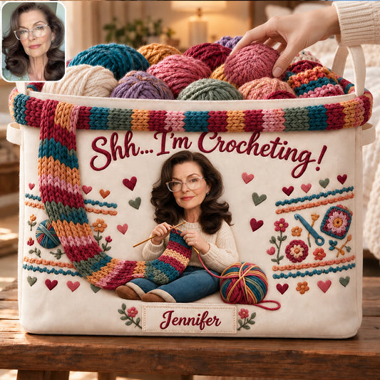 Shh I'm Crocheting - Personalized Crocheting Rectangle Storage Basket