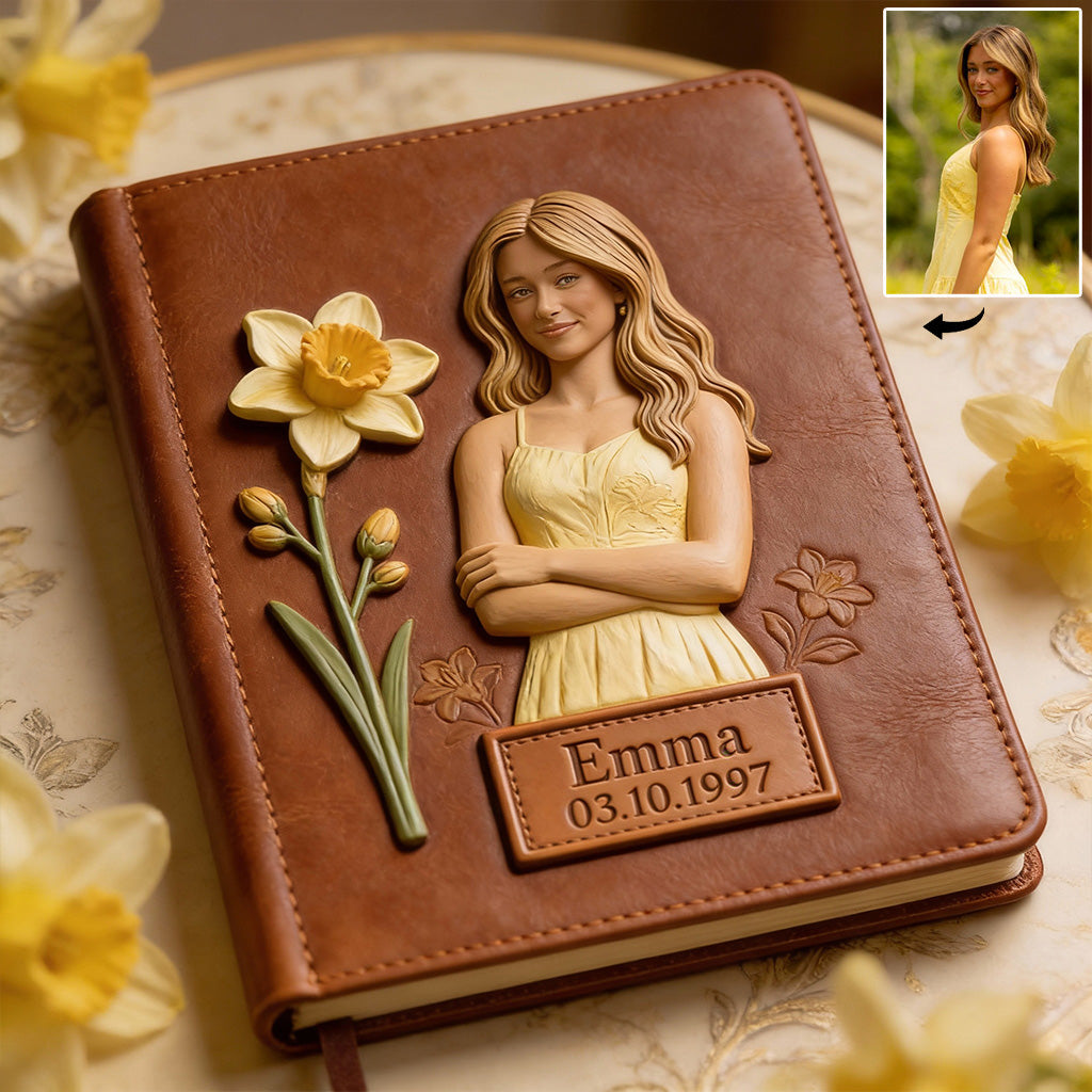 Custom Any Photo Birthmonth Flower - Personalized Self Love Leather Journal