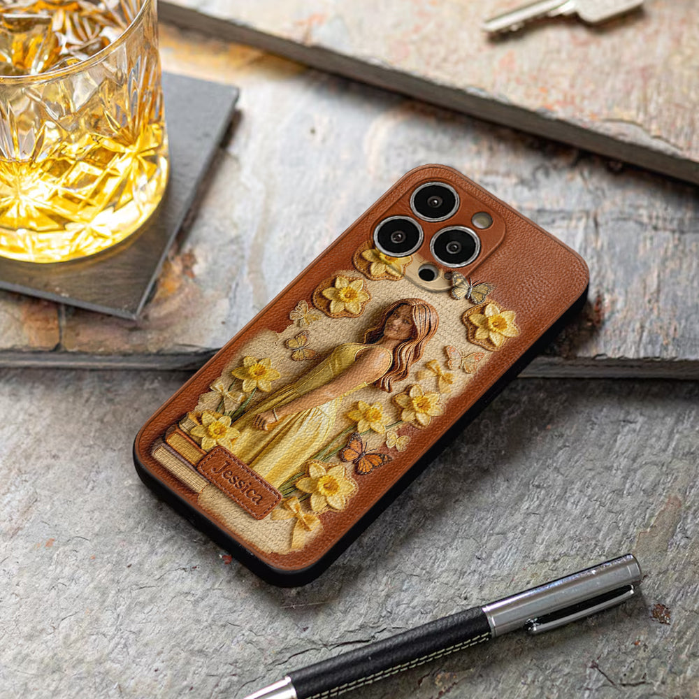 Custom Any Photo Unique Birth Flower - Personalized Self Love Leather Phone Case