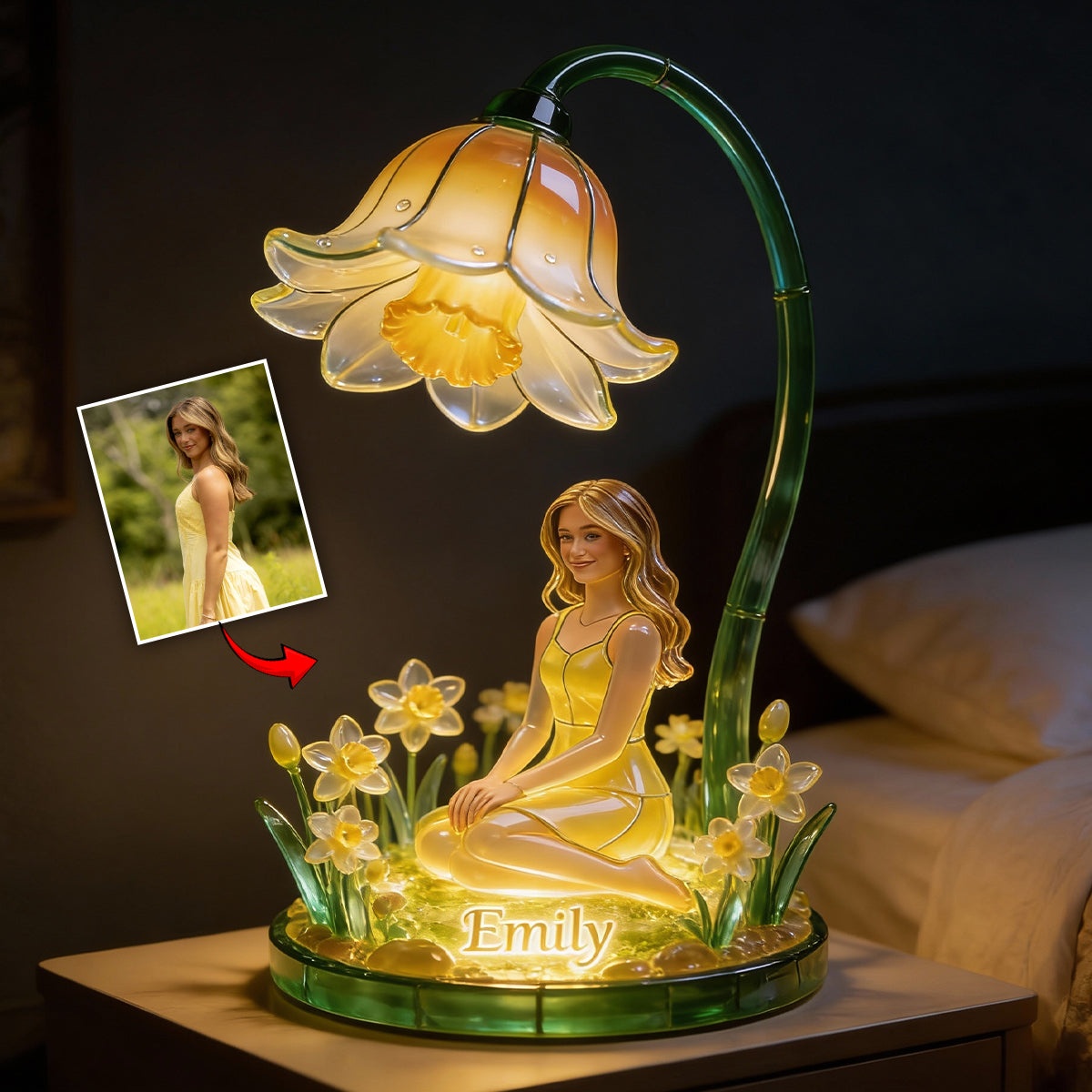 Veilleuse LED acrylique personnalisée avec photo et fleur de naissance - Veilleuse LED acrylique - Un cadeau d'amour-propre unique