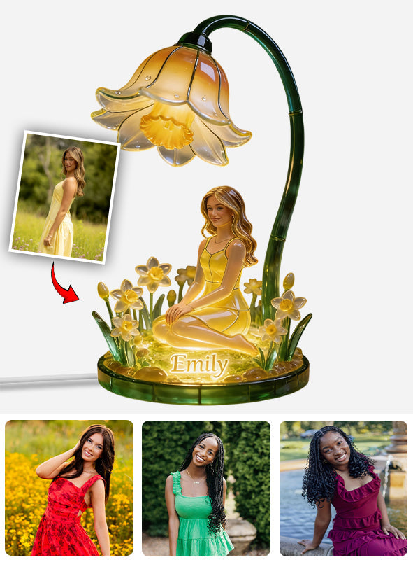 Veilleuse LED acrylique personnalisée avec photo et fleur de naissance - Veilleuse LED acrylique - Un cadeau d'amour-propre unique