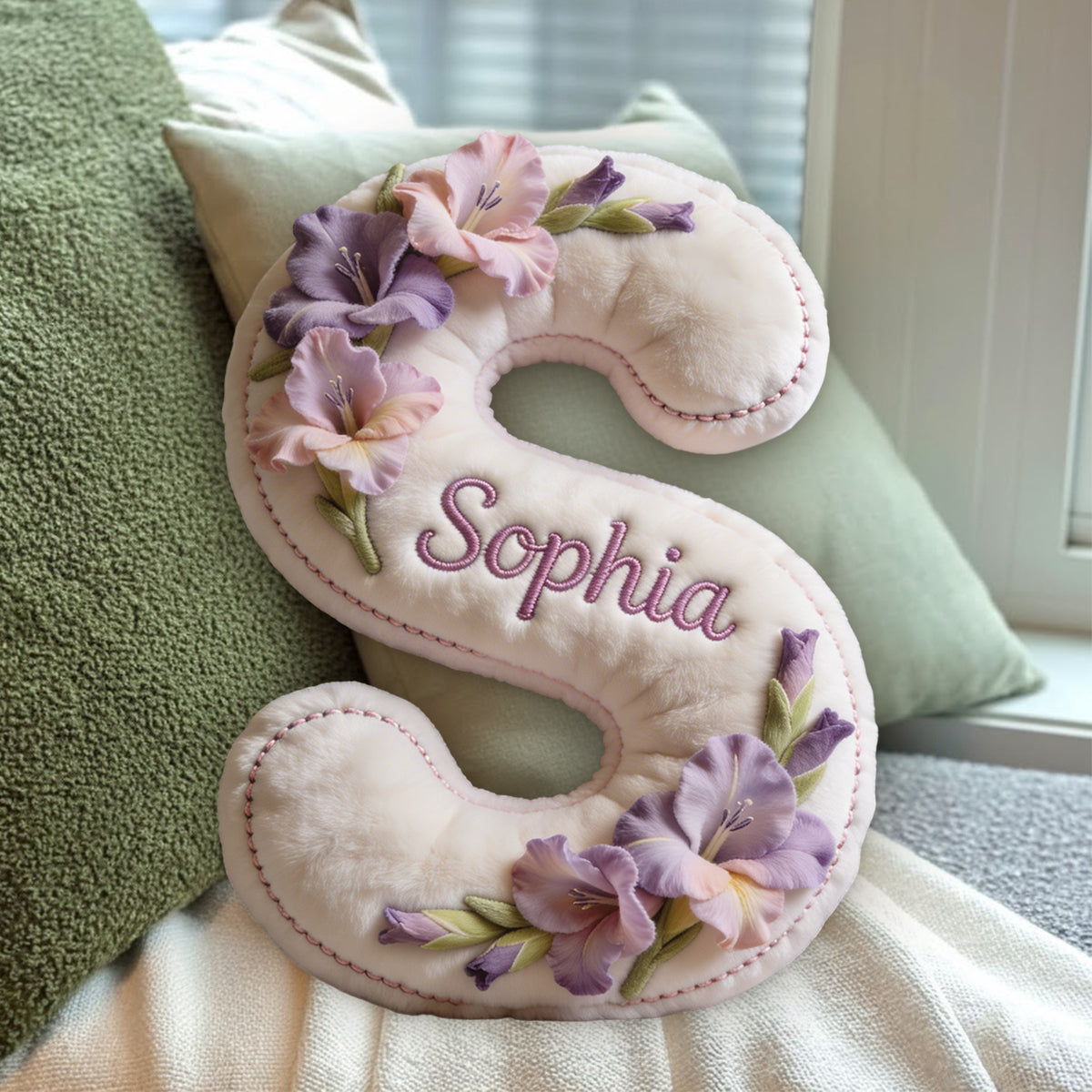 Coussin personnalisé en fausse fourrure premium - Aimez-vous, avec votre photo, votre fleur de naissance et votre initiale.