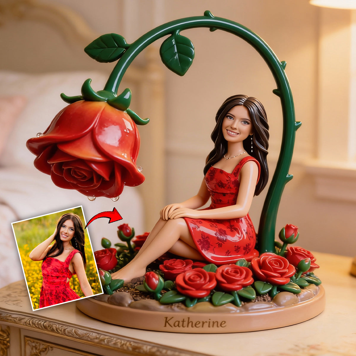 Fleur personnalisée avec photo pour votre anniversaire - Plaque acrylique personnalisée « Amour de soi » - Forme personnalisée