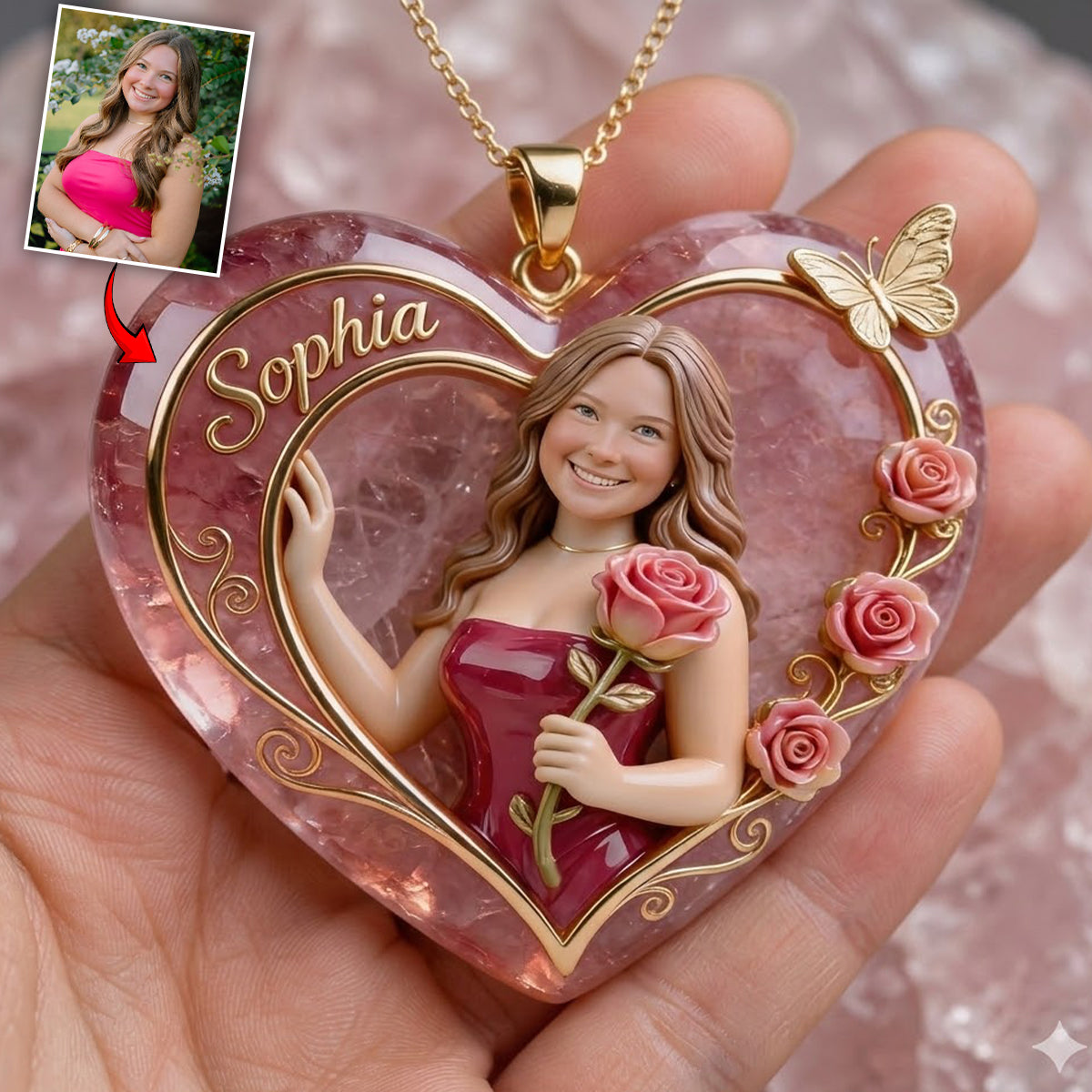 Any Photo Birth Stone Style - Personalized Birth Stone Shaped Metal Pendant Necklace