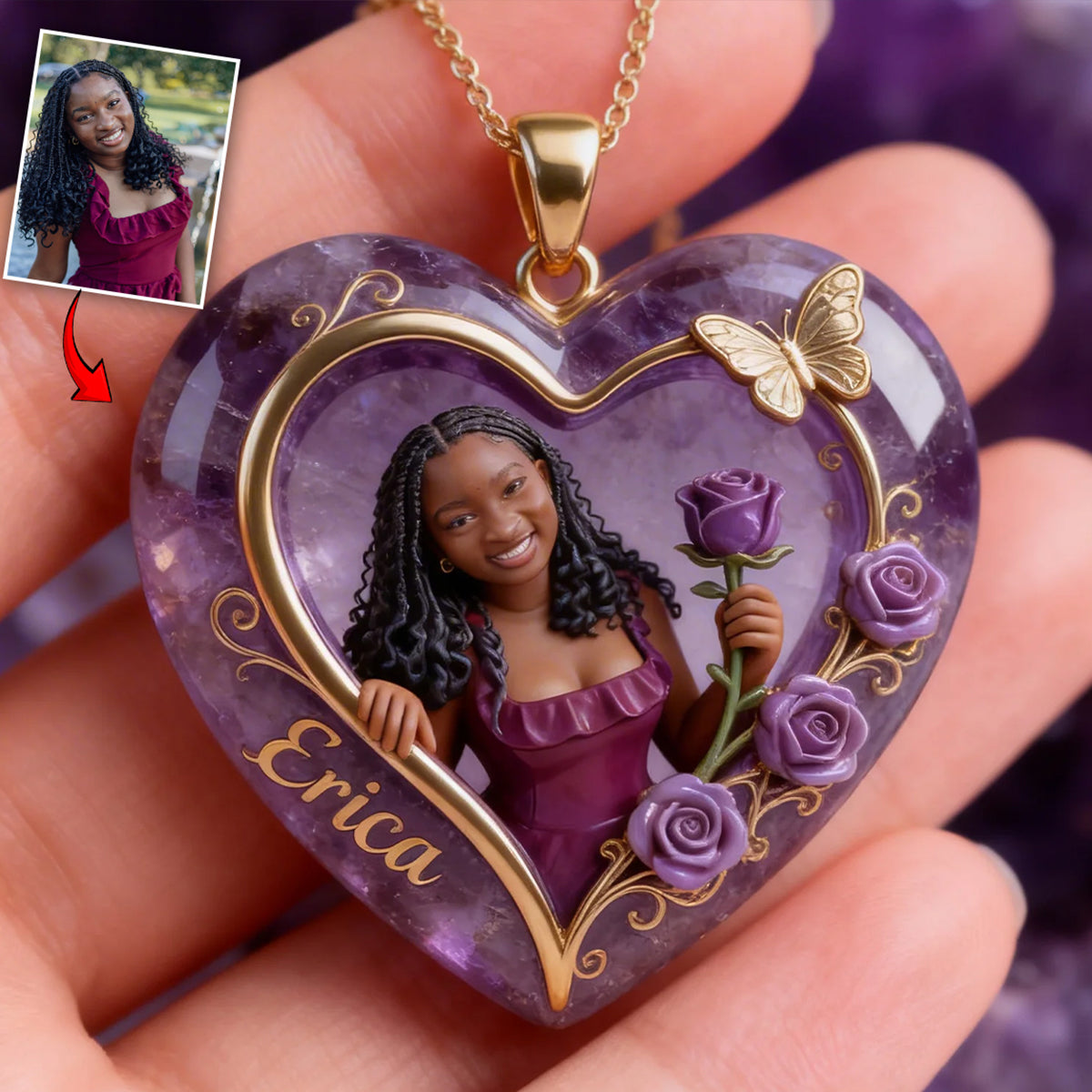 Any Photo Birth Stone Style - Personalized Birth Stone Shaped Metal Pendant Necklace