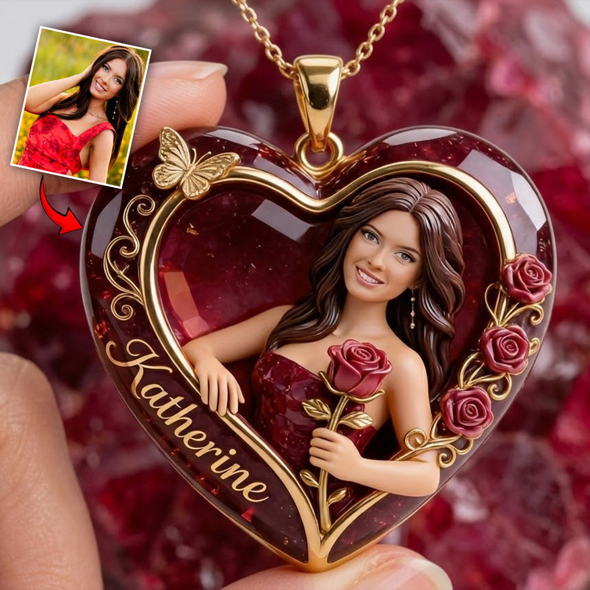 Any Photo Birth Stone Style - Personalized Birth Stone Shaped Metal Pendant Necklace